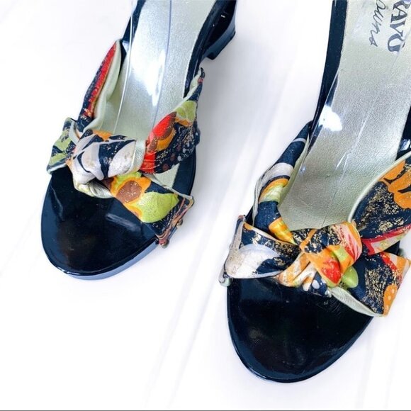 BROWNS BRAVO FLORAL WOODEN WEDGE  SUMMER MULTICOLOURED GOLD STUDS SANDALS - Picture 8 of 16